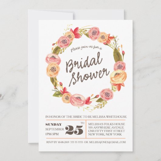 Rustic Floral Wreath Vrijgezellenfeest Invite Kaart (Voorkant)
