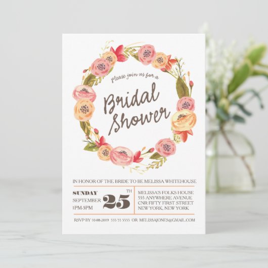 Rustic Floral Wreath Vrijgezellenfeest Invite Kaart (Staand voorkant)