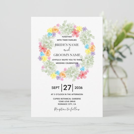 Rustic Floral Wreath Wedding Invitations Kaart (Staand voorkant)