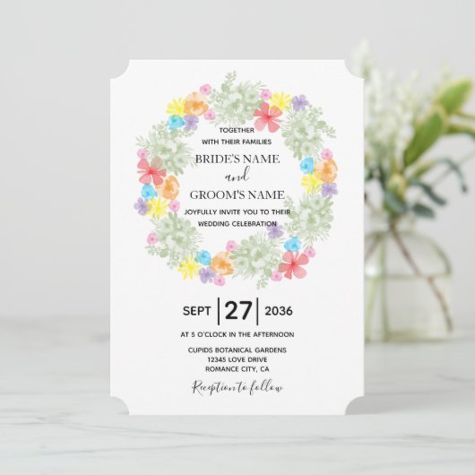 Rustic Floral Wreath Wedding Invitations Kaart (Staand voorkant)