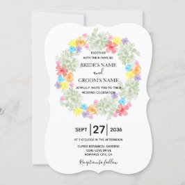 Rustic Floral Wreath Wedding Invitations Kaart