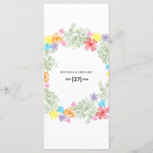Rustic Floral Wreath Wedding Menu (Achterkant)