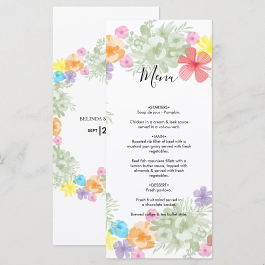 Rustic Floral Wreath Wedding Menu (Voorkant / Achterkant)