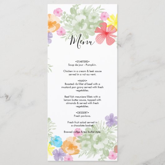 Rustic Floral Wreath Wedding Menu (Voorkant)