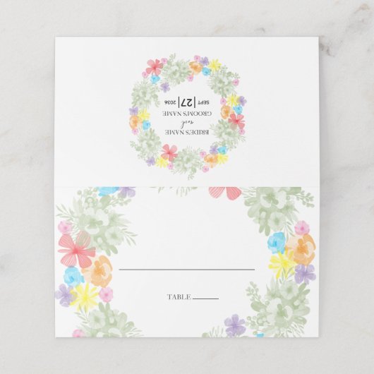 Rustic Floral Wreath Wedding Place Card Plaatskaartje (Buitenkant ongevouwen)