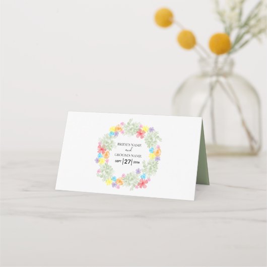 Rustic Floral Wreath Wedding Place Card Plaatskaartje (Achterkant)