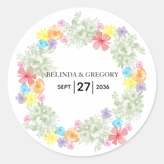 Rustic Floral Wreath Wedding Ronde Sticker (Voorkant)