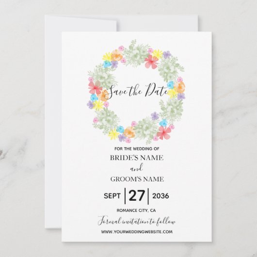 Rustic Floral Wreath Wedding Save The Date (Voorkant)