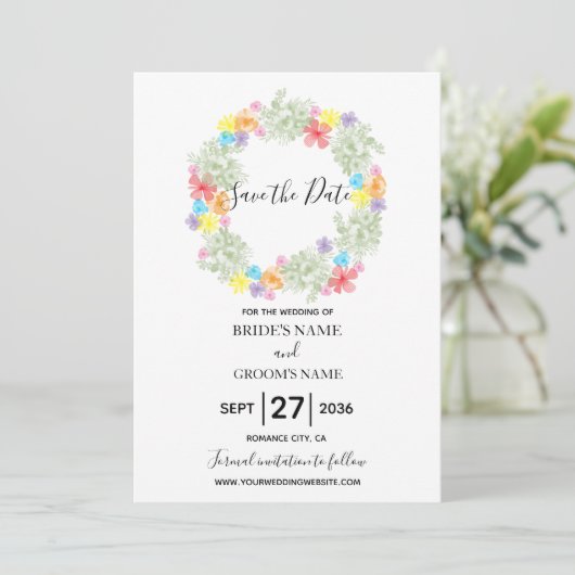 Rustic Floral Wreath Wedding Save The Date (Staand voorkant)
