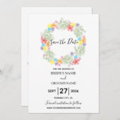 Rustic Floral Wreath Wedding Save The Date (Voorkant / Achterkant)