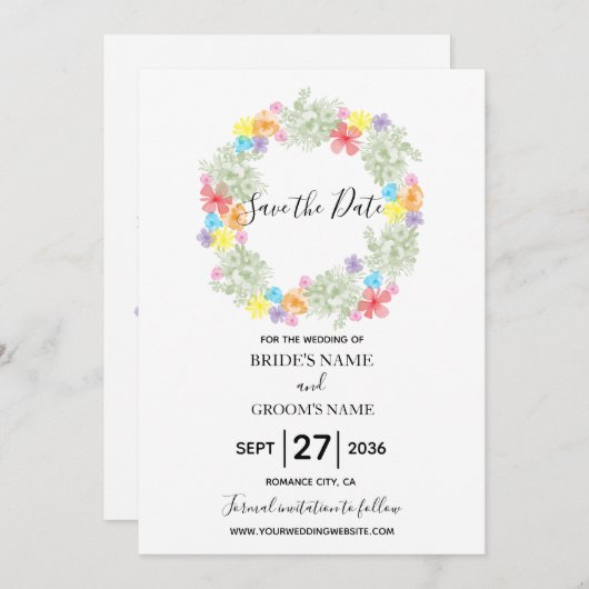Rustic Floral Wreath Wedding Save The Date (Voorkant / Achterkant)