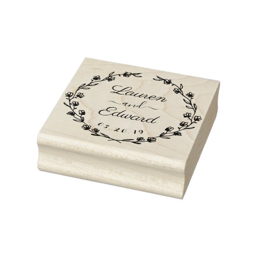 Rustic Floral Wreath Wedding Save the Date Rubberstempel (Stempel)