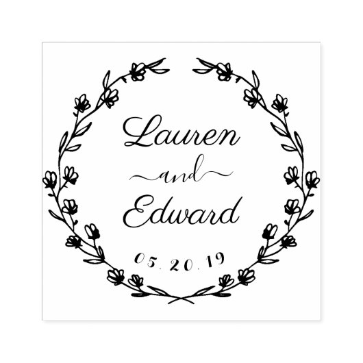 Rustic Floral Wreath Wedding Save the Date Rubberstempel (Afrduk)