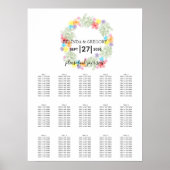 Rustic Floral Wreath Wedding Seating Chart Poster (Voorkant)