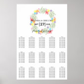 Rustic Floral Wreath Wedding Seating Chart Poster (Voorkant)