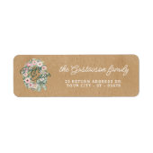 Rustic Floral Wreath White Sage Green Plaid Bow Etiket (Voorkant)