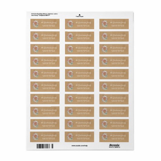 Rustic Floral Wreath White Sage Green Plaid Bow Etiket (Full Sheet)