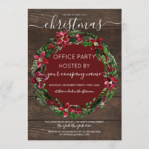 Rustic Floral Wreath Wood Corporate Kerstmis Kaart