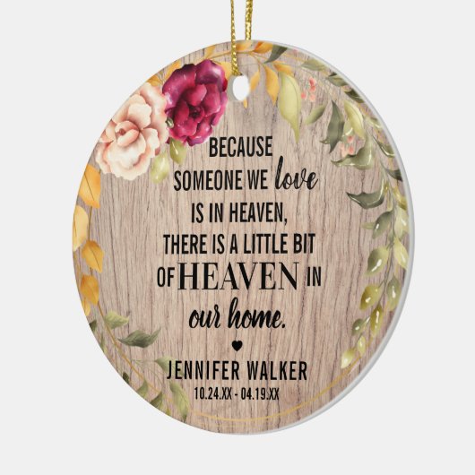 Rustic Floral Wreator Photo Memorial Kerstmis Keramisch Ornament (Links)
