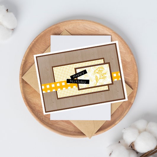 Rustic Floral Yellow Birthday Kaart