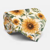Rustic Floral Yellow Sunflower Stropdas (Opgerold)