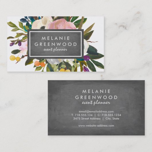  Rustic Florals Chalkboard Visitekaartje (Voorkant / Achterkant)