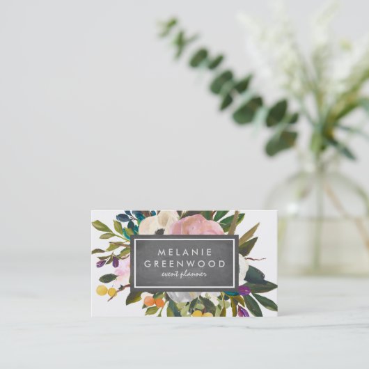  Rustic Florals Chalkboard Visitekaartje (Staand voorkant)