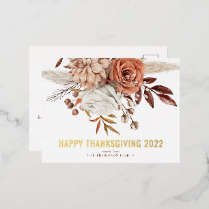 Rustic Florals Happy Thanksgiving 2022 Glam Real Folie Feestdagen Briefkaart