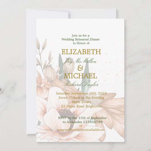Rustic FloralTerracotta Elegant Wedding Rehearsal Kaart (Voorkant)