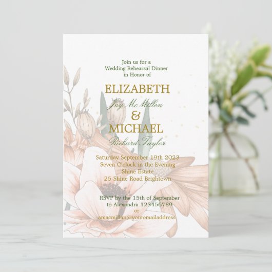 Rustic FloralTerracotta Elegant Wedding Rehearsal Kaart (Staand voorkant)