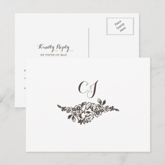 Rustic Flourish Vintage Wedding Rsvp Briefkaart (Voorkant / Achterkant)