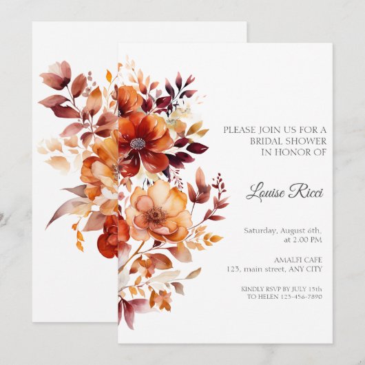 Rustic Flower Fall Bridal Shower Invitation Kaart (Voorkant / Achterkant)