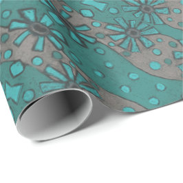 Rustic Flowers, Abstract Floral Pattern Blauwgroen Cadeaupapier