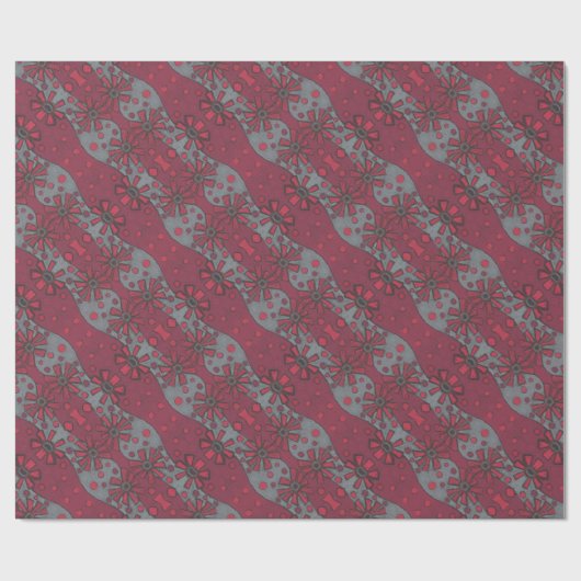 Rustic Flowers, Abstract Floral Pattern Ruby Grey Cadeaupapier (Vlak)