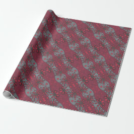 Rustic Flowers, Abstract Floral Pattern Ruby Grey Cadeaupapier