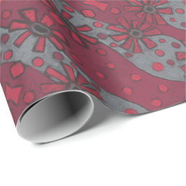 Rustic Flowers, Abstract Floral Pattern Ruby Grey Cadeaupapier