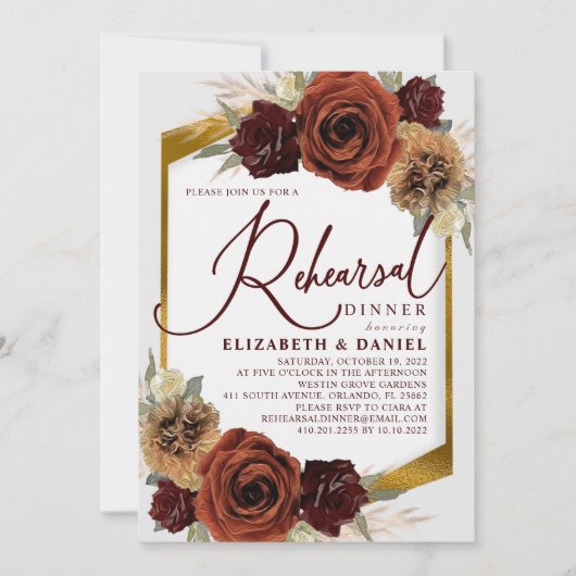 Rustic Flowers and Pampas Grass Rehearsal Dinner Kaart (Voorkant)