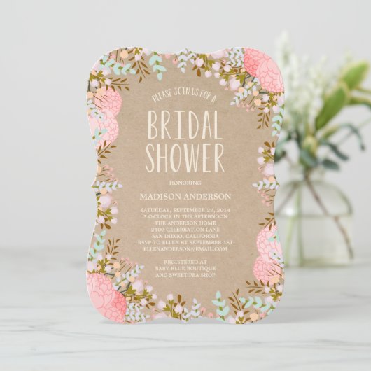 Rustic Flowers | Bridal Shower-uitnodiging Kaart (Staand voorkant)