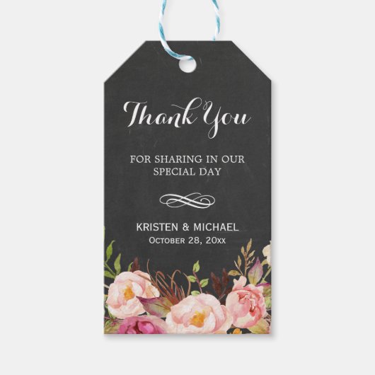 Rustic Flowers Chalkboard Decor Wedding Bedankt Cadeaulabel (Voorkant)