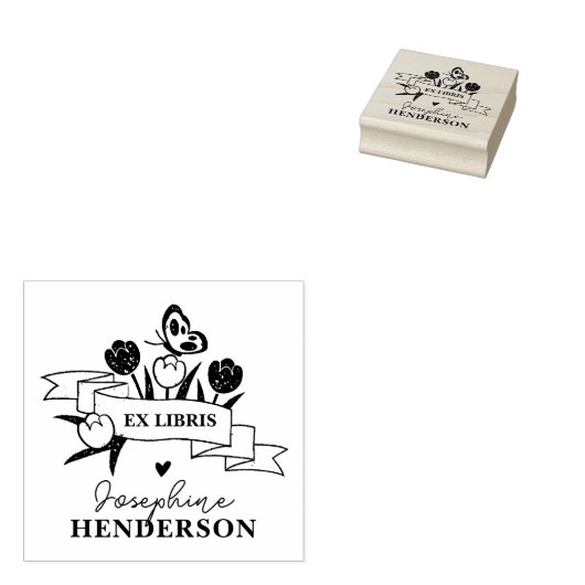 Rustic Flowers Custom Boho Ex Libris Bibliotheek B Rubberstempel (Gestempeld)