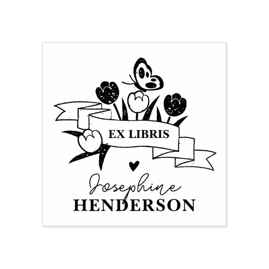 Rustic Flowers Custom Boho Ex Libris Bibliotheek B Rubberstempel (Afrduk)