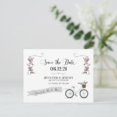 Rustic Flowers en Bicycle Wedding Save the Date Briefkaart (Staand voorkant)