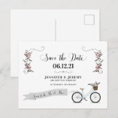 Rustic Flowers en Bicycle Wedding Save the Date Briefkaart (Voorkant / Achterkant)