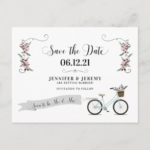 Rustic Flowers en Bicycle Wedding Save the Date Briefkaart