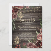 Rustic Flowers Glitter Bitterflies Wood Sweet 16 Kaart (Voorkant)