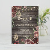 Rustic Flowers Glitter Bitterflies Wood Sweet 16 Kaart (Staand voorkant)