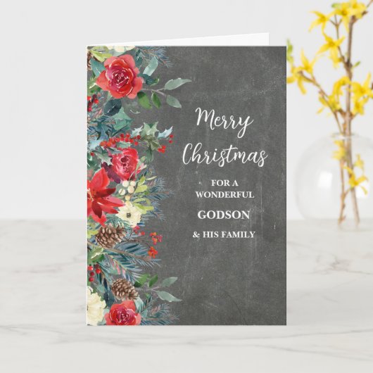 Rustic Flowers Godson & Family Vrolijk Kerstfeest Kaart (Gele Bloem)