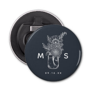 Rustic Flowers Mason Jar Modern Monogrammen Button Flesopener