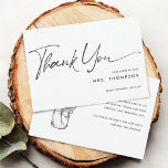 Rustic Flowers Minimal Modern Script Vrijgezellenf Bedankkaart<br><div class="desc">Eenvoudig minimaal modern script "bedankt" vrijgezellenfeest kaart. Op de rug met wilde bloemen in een pot in donkerblauw met aanpasbare tekst.</div>
