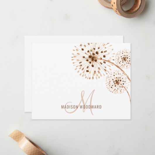 Rustic Flowers Monogram Note Kaart Notitiekaartje (Voorkant / Achterkant in situ)